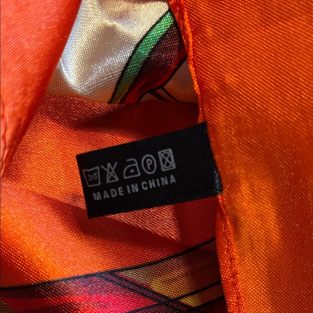 MOSI Orange, White & Gold Carriage-Print Silk-Feel Square Scarf - Picture 10 of 10
